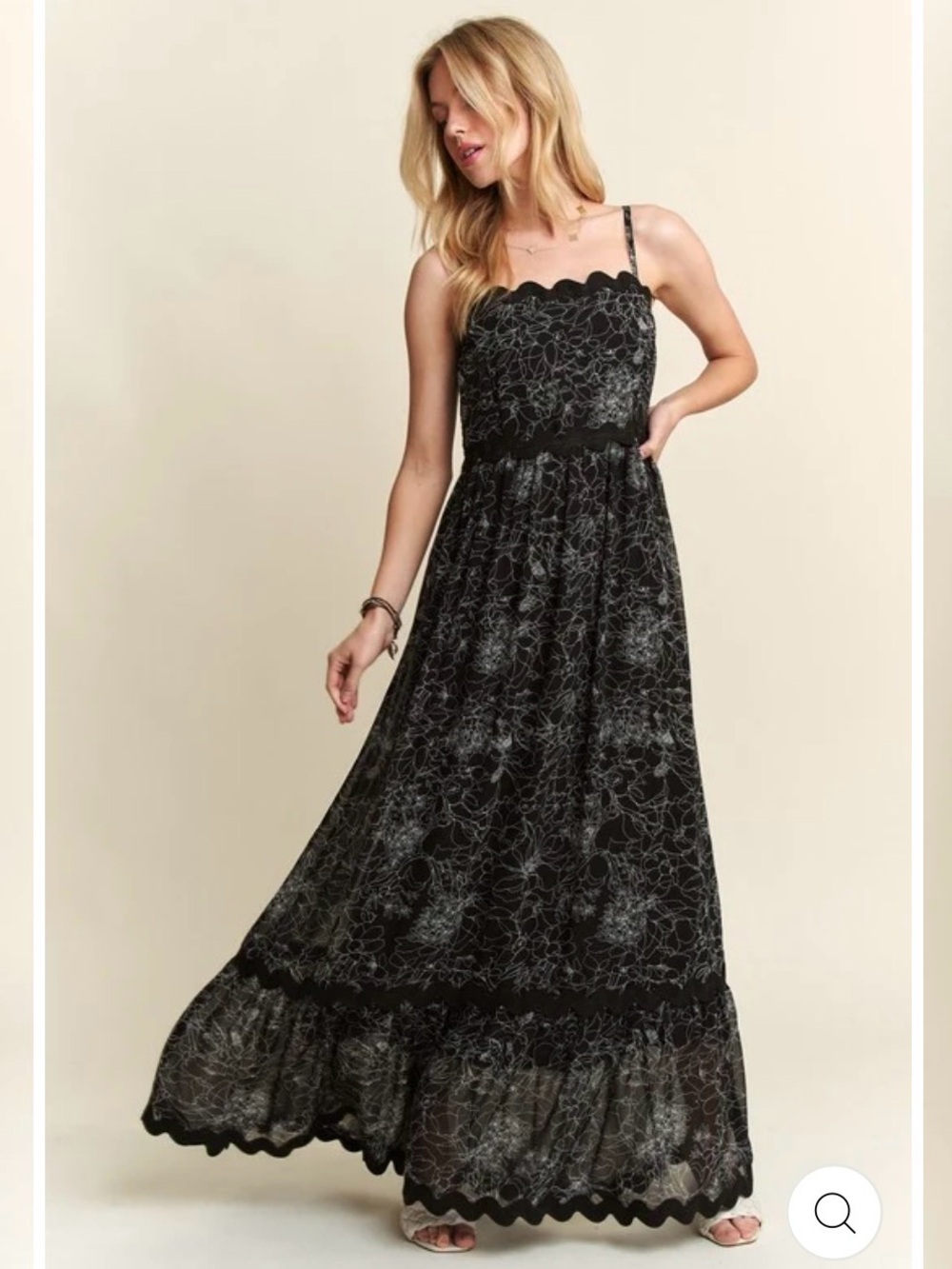 ADORA Black & Silver Floral Lace-Effect Maxi Dress